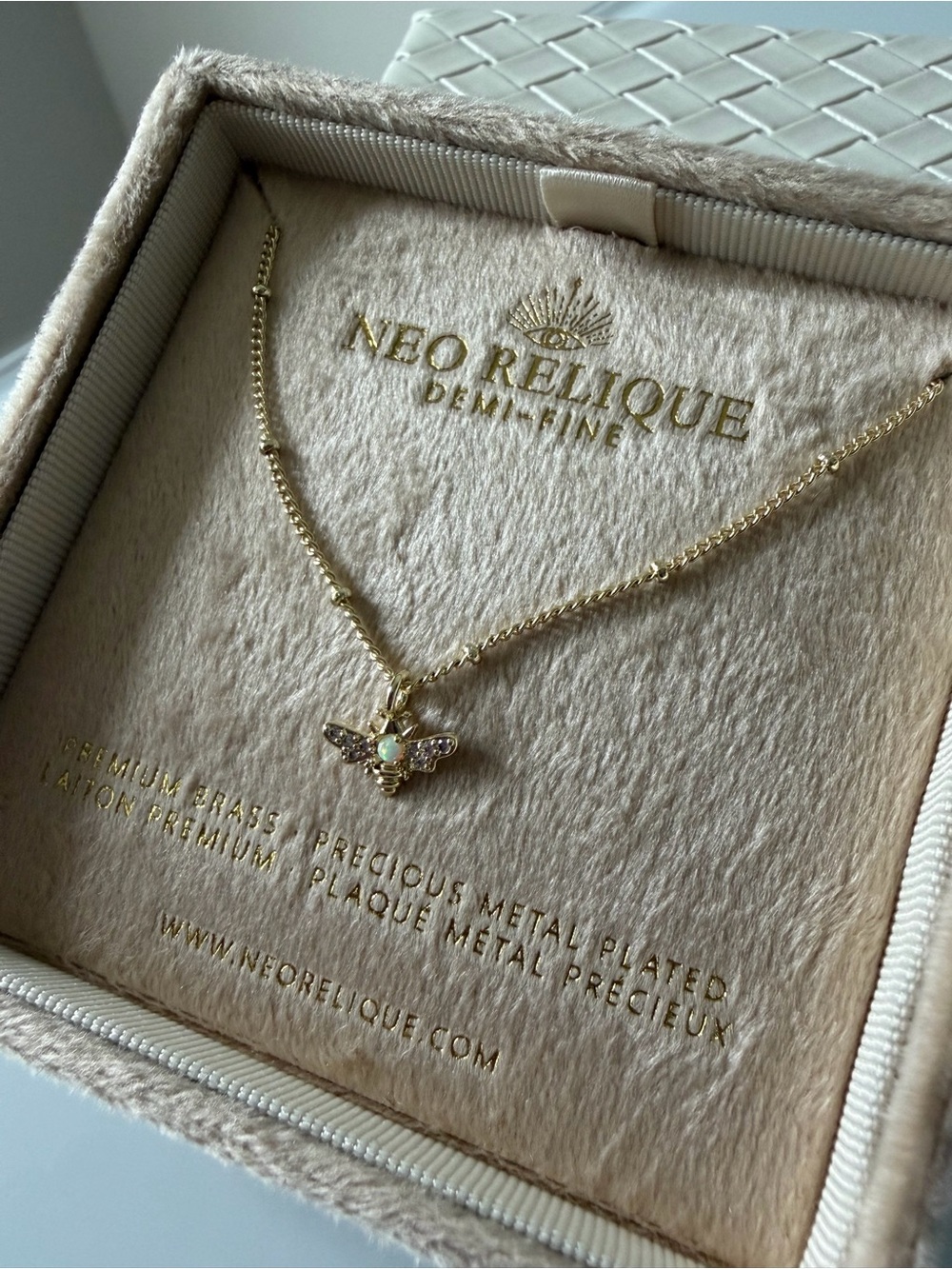 Dainty Opal Gold Bee Pendant Necklace